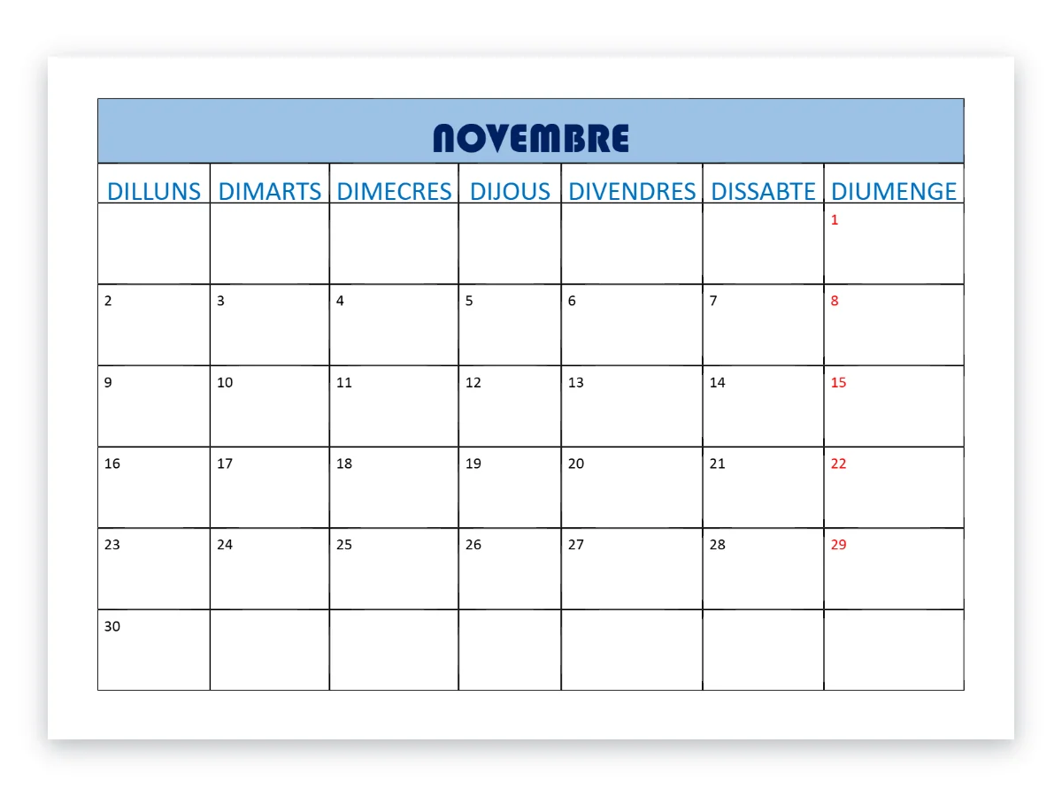 Vista prèvia de la plantilla Planning novembre
